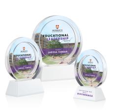 Templeton Full Color White on Base Circle Crystal Award - Full Color Imprint