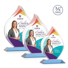 Worthington Full Color Sky Blue Flame Crystal Award - Full Color Imprint