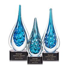 Worchester Black on Paragon Base Tear Drop Glass Award - Art Glass Awards