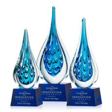 Worchester Blue on Robson Base Tear Drop Glass Award - Glass Awards