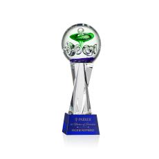 Aquarius Blue on Grafton Base Globe Glass Award - Glass Awards