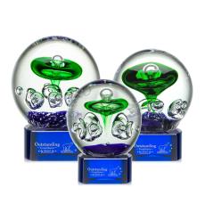 Aquarius Blue on Paragon Base Globe Glass Award - Glass Awards