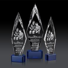 Manilow Blue on Paragon Base (3D) Diamond Crystal Award - Crystal Awards