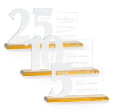 Hazelton Amber Number Crystal Award - Full Color Imprint