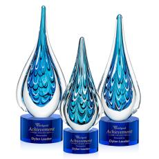 Worchester Blue on Marvel Base Tear Drop Glass Award - Glass Awards