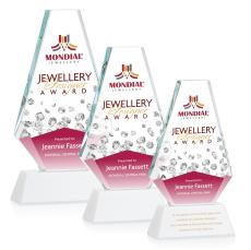 Kingsley Full Color White on Newhaven Base Polygon Crystal Award - Full Color Imprint