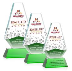 Kingsley Full Color Green on Newhaven Base Polygon Crystal Award - Full Color Imprint