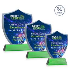 Scudo Shield Full Color Green on Newhaven Unique Crystal Award - Full Color Imprint
