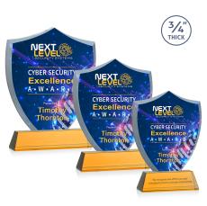 Scudo Shield Full Color Amber on Newhaven Unique Crystal Award - Full Color Imprint