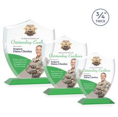 Scudo Shield Full Color Green Unique Crystal Award - Full Color Imprint