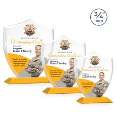 Scudo Shield Full Color Amber Unique Crystal Award - Full Color Imprint