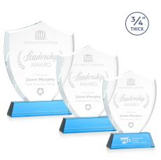 Scudo Shield Sky Blue on Newhaven Unique Crystal Award - Full Color Imprint