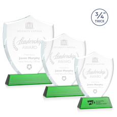 Scudo Shield Green on Newhaven Unique Crystal Award - Full Color Imprint