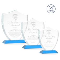 Scudo Shield Sky Blue Unique Crystal Award - Full Color Imprint