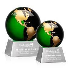 Ryegate Green/Gold Globe Crystal Award - Metal Awards