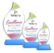 Odessy Vividprint Sky Blue on Newhaven Flame Crystal Award - Awards and Trophies