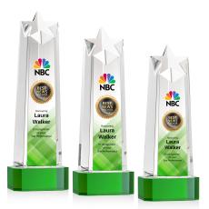 Delaware Star Full Color Green on Base Towers Crystal Award - Full Color Imprint