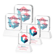 Flamborough Full Color White on Base Square / Cube Crystal Award - Full Color Imprint