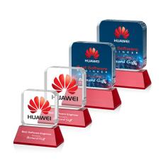 Flamborough Full Color Red on Base Square / Cube Crystal Award - Full Color Imprint