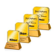 Flamborough Full Color Amber on Base Square / Cube Crystal Award - Full Color Imprint