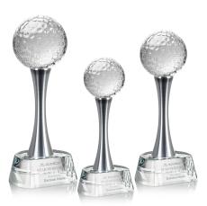 Golf Ball Globe on Willshire Base Crystal Award - Golf Awards