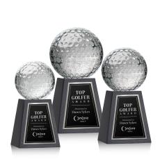 Golf Ball Globe on Tall Marble Base Crystal Award - Marble & Stone Awards