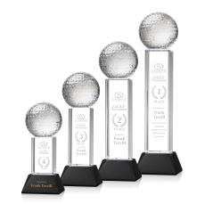 Golf Ball Black on Stowe Base Globe Crystal Award - Golf Awards