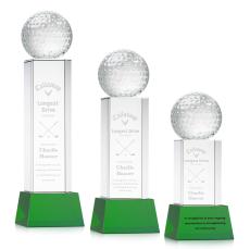 Golf Ball Green on Belcroft Base Globe Crystal Award - Golf Awards