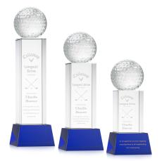 Golf Ball Blue on Belcroft Base Globe Crystal Award - Golf Awards