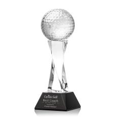 Golf Ball Black on Langport Base Globe Crystal Award - Golf Awards