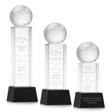 Golf Ball Black on Belcroft Base Globe Crystal Award - Golf Awards