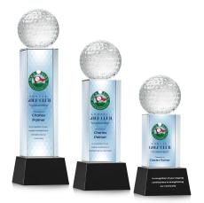 Golf Ball Full Color Black on Belcroft Globe Crystal Award - Golf Awards