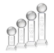 Golf Ball Clear on Stowe Base Globe Crystal Award - Golf Awards