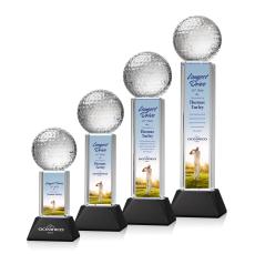 Golf Ball Full Color Black on Stowe Globe Crystal Award - Full Color Imprint