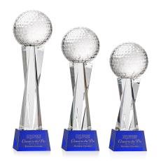 Golf Ball Blue on Grafton Base Globe Crystal Award - Awards and Trophies