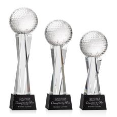 Golf Ball Black on Grafton Base Globe Crystal Award - Awards and Trophies