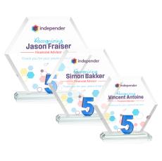 Riviera Anniversary Full Color Blue No 5 Polygon Crystal Award - Full Color Imprint