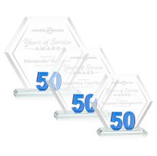 Riviera Anniversary Blue No 50 Polygon Crystal Award - Crystal Awards