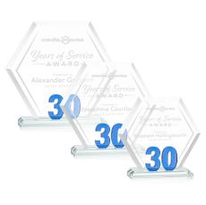 Riviera Anniversary Blue No 30 Polygon Crystal Award - Colored Crystal Awards