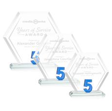 Riviera Anniversary Blue No 5 Polygon Crystal Award - Awards and Trophies