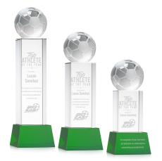 Soccer Ball Green on Belcroft Base Globe Crystal Award - Globe Awards