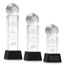 Soccer Ball Black on Belcroft Base Globe Crystal Award - Globe Awards