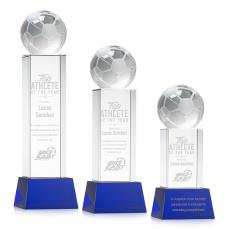 Soccer Ball Blue on Belcroft Base Globe Crystal Award - Globe Awards