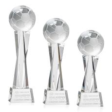 Soccer Ball Clear on Grafton Base Globe Crystal Award - Globe Awards