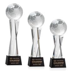 Soccer Ball Black on Grafton Base Globe Crystal Award - Globe Awards