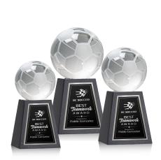 Soccer Ball Globe on Tall Marble Base Crystal Award - Globe Awards