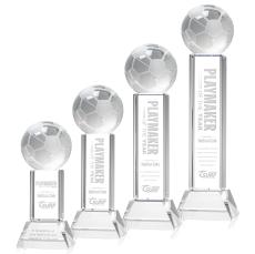 Soccer Ball Clear on Stowe Base Globe Crystal Award - Awards and Trophies