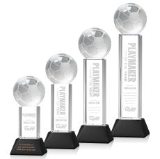 Soccer Ball Black on Stowe Base Globe Crystal Award - Awards and Trophies
