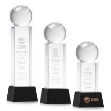 Tennis Ball Black on Belcroft Base Globe Crystal Award - Awards and Trophies