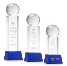 Tennis Ball Blue on Belcroft Base Globe Crystal Award - Colored Crystal Awards